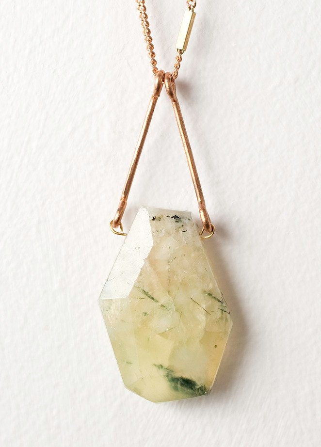 Lime Prenite Stone Pendent with Gold Plated Curb Chain (LAST ONE)