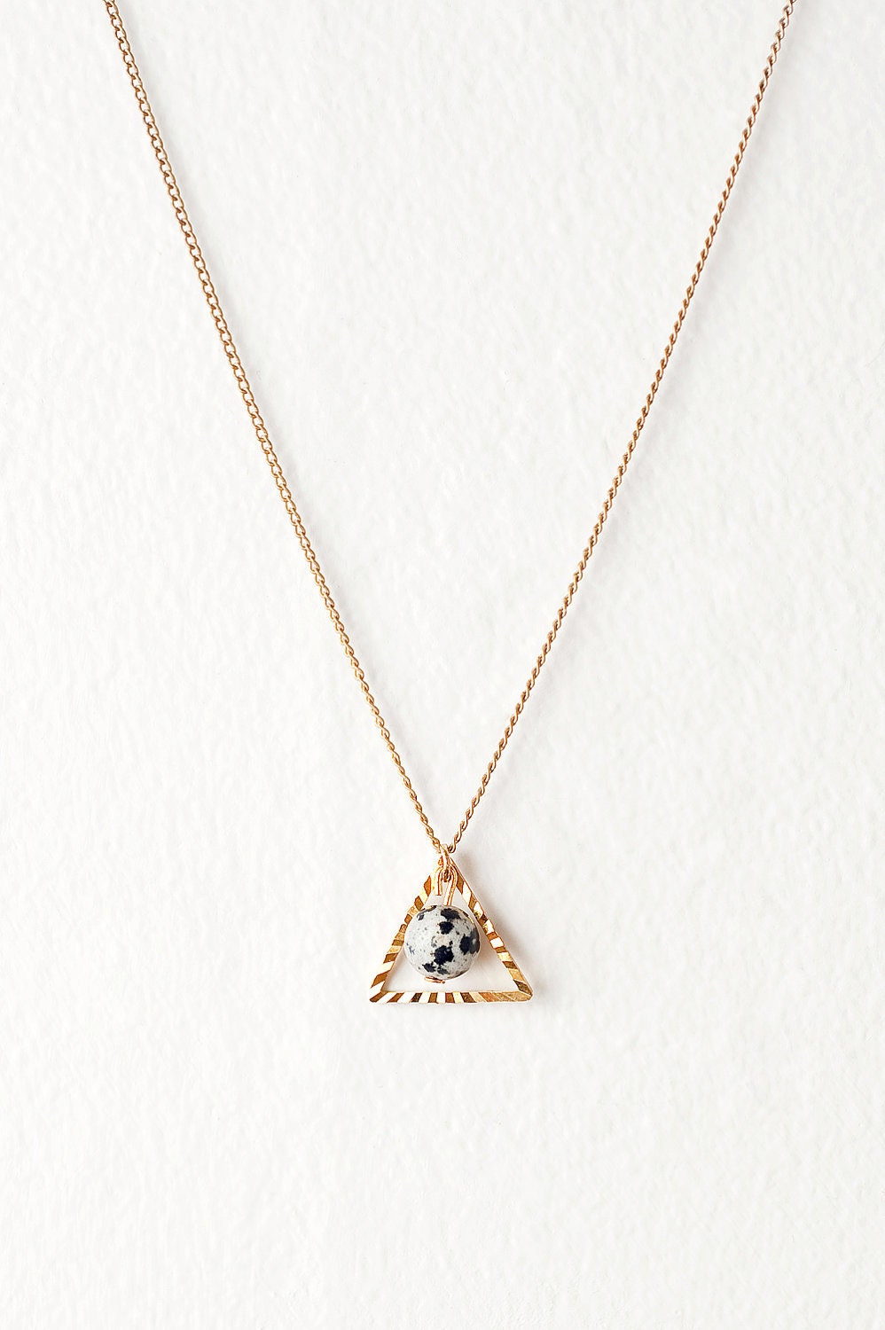 Dalmatian Jasper and Gold Triangle Pendant Necklace on a 14K Gold Filled Chain - Back in Stock
