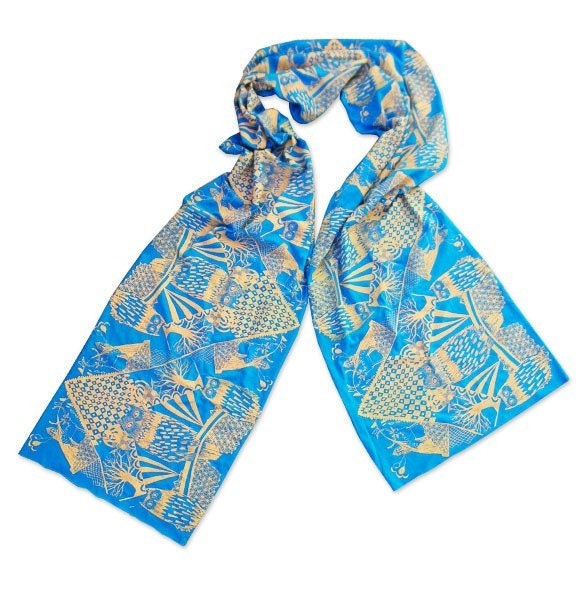 Teal Blue Owl Scarf