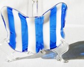 Blue and White Striped Butterfly Dish Small