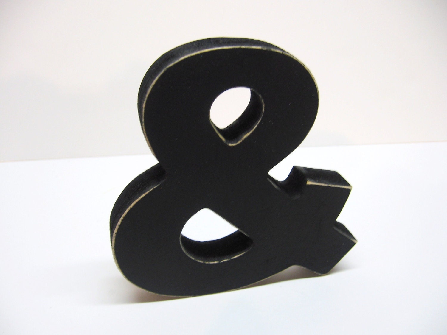 Wood Ampersand Sign - & - 5 Inch Shelf Sitter Style - Painted Black - Distressed - Typography - Wedding Decor