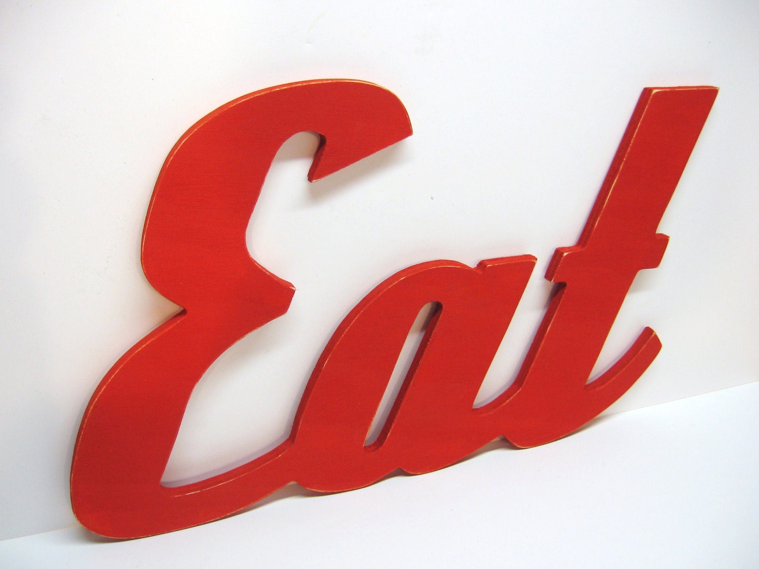 Wood Eat Sign - Painted Red - Distressed - Retro Wood Wall Decor -Kitchen - Diner - Restaurant