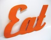 Wood Eat Sign - Painted Orange - Distressed - Retro Wood Wall Decor - Kitchen - Diner - Restaurant - DimeStoreVintage