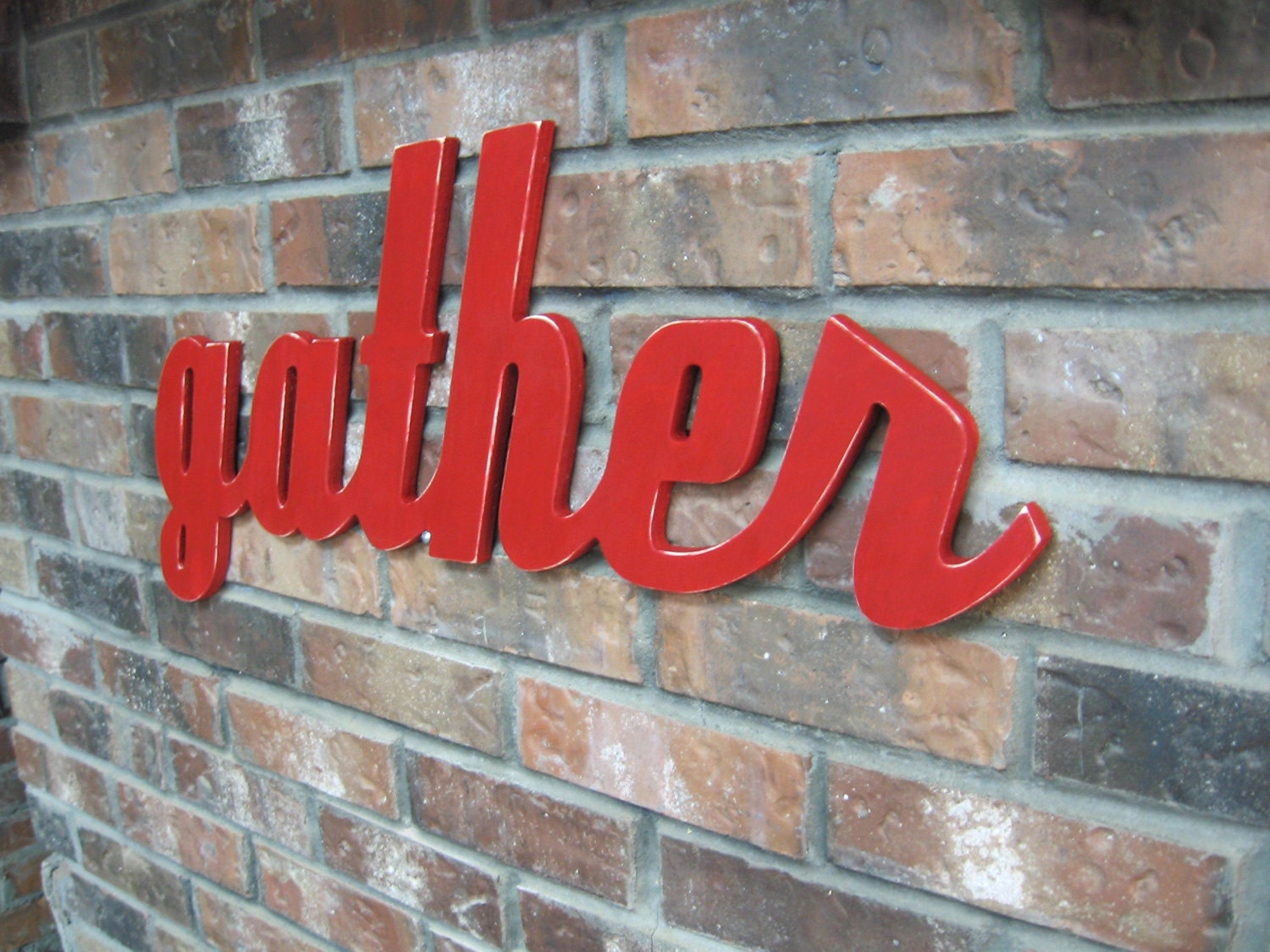 Red Gather Sign - Wood Wall Decor - Family Room - Kitchen - 28 X 12
