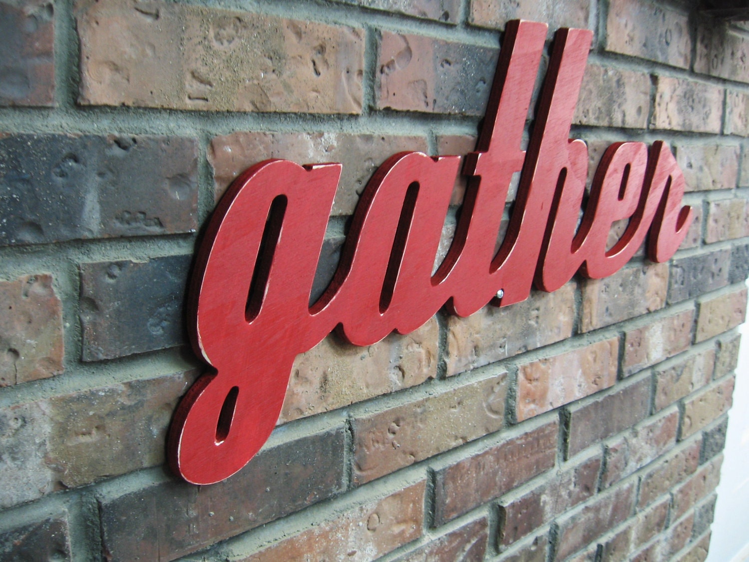 Red Gather Sign - Wood Wall Decor - Family Room - Kitchen - 28 X 12
