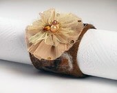 Felted Cuff Bracelet - Needle Felted Jewelry - Wrist - Brown - Delicate - Unique