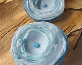 Bobby pins with fabric flowers, handmade fabric flowers, sheer voile floral hair accessories, hair pins (set of 2 pcs) - BABY BLUE BLOSSOMS