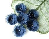 Organza fabric flower appliques - Water Lilies (5 pcs)- METALLIC  NAVY BLUE