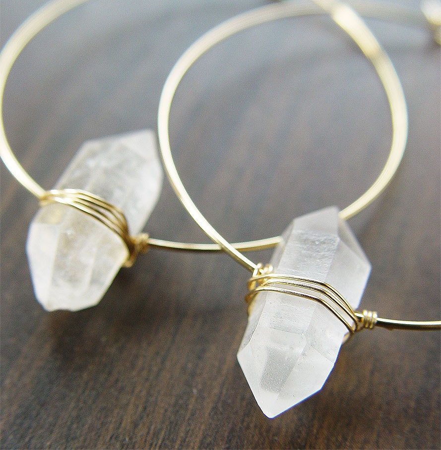 Herkimer Diamond Gold Hoop Earrings