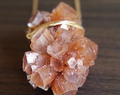 Peach Aragonite Gold Necklace  -  Crystal Mineral Stone - friedasophie