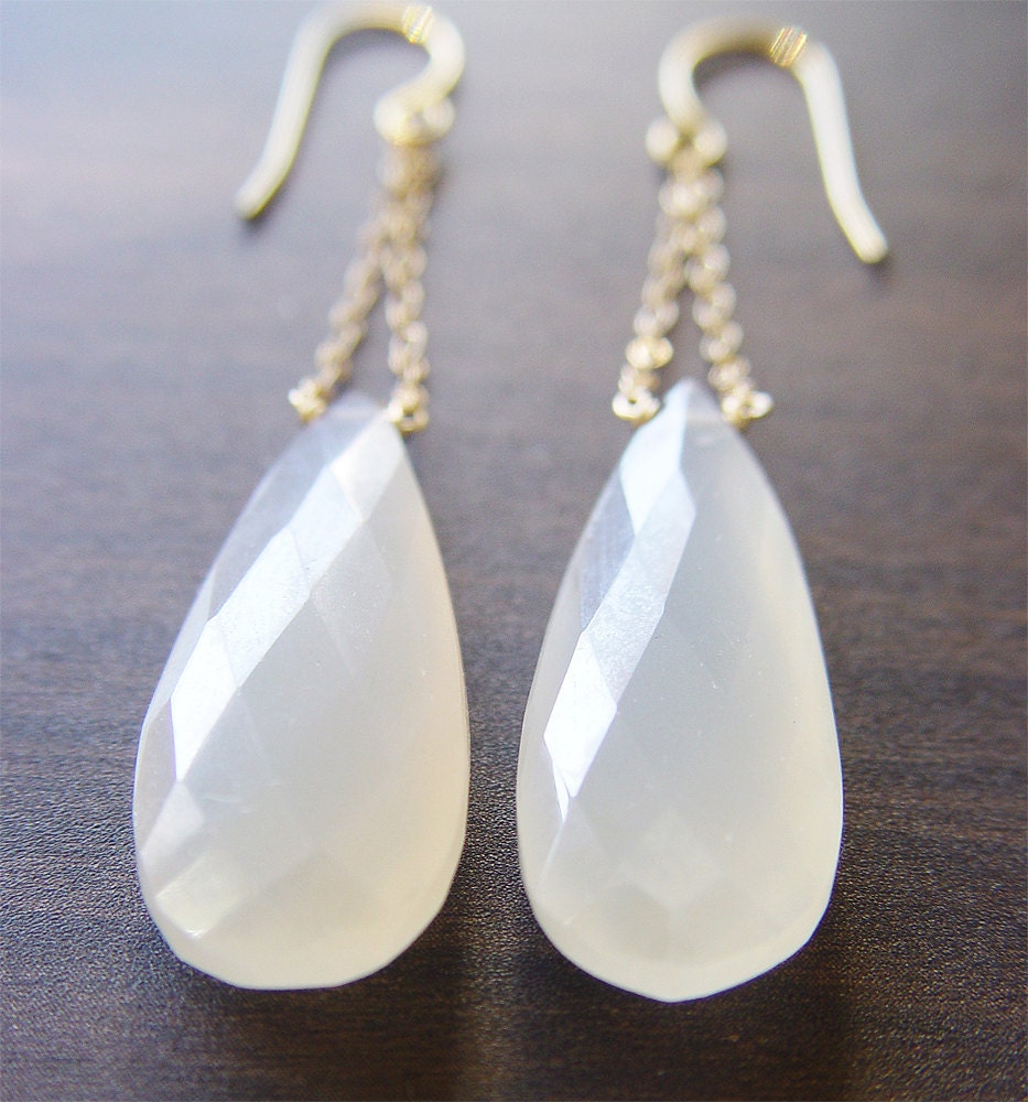 Vanilla Moonstone Chain Earrings 14k Gold