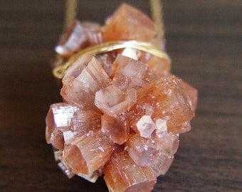Peach Aragonite Necklace - 14k Gold - Mineral Stone Crystal