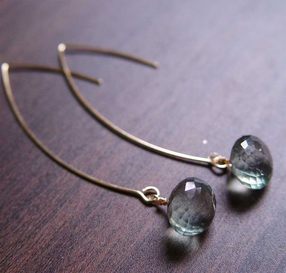 Teal Aquamarine Earrings 14k gold