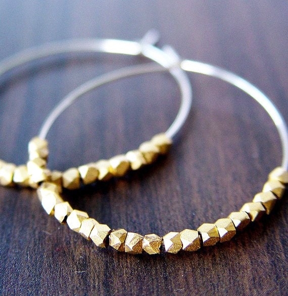 Gold Silver Nugget Hoops Earrings