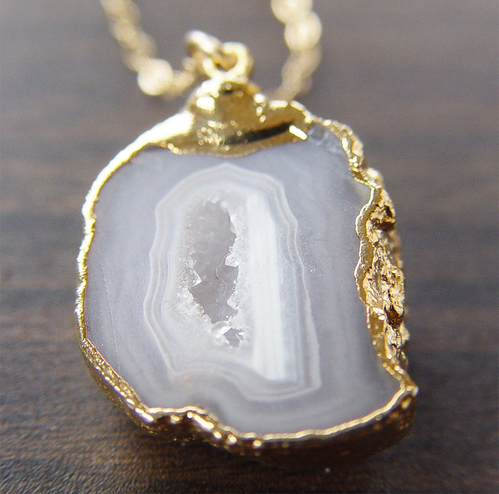 Vanilla Agate Druzy Necklace 14k gold pendant OOAK