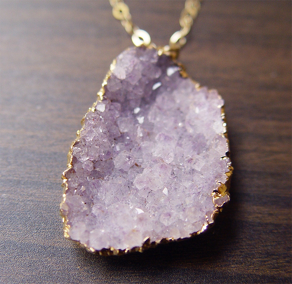 Lavender Amethyst Druzy Necklace 14k Gold
