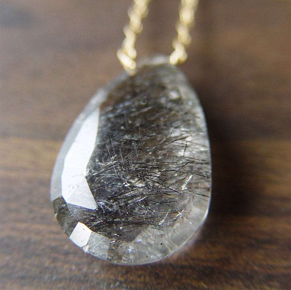 Black Rutilated Quartz Gold Necklace
