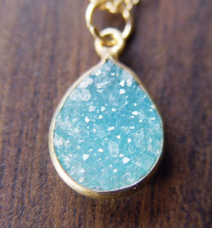 Teal Druzy Gold Necklace