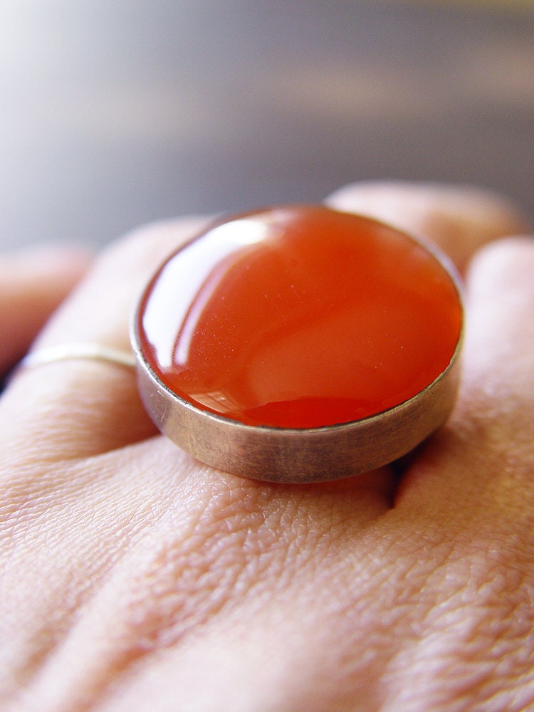 Round Carnelian Silver Ring