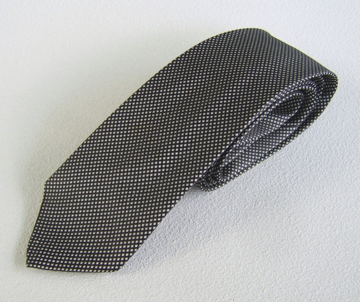 Vintage Men's Silk Necktie Sixties Black White Mad Men