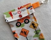 Epi Pen Pouch 4x8 Holds 2 Allergy Pens w/ Clear Pocket and Clip - Dig It Construction Fabric