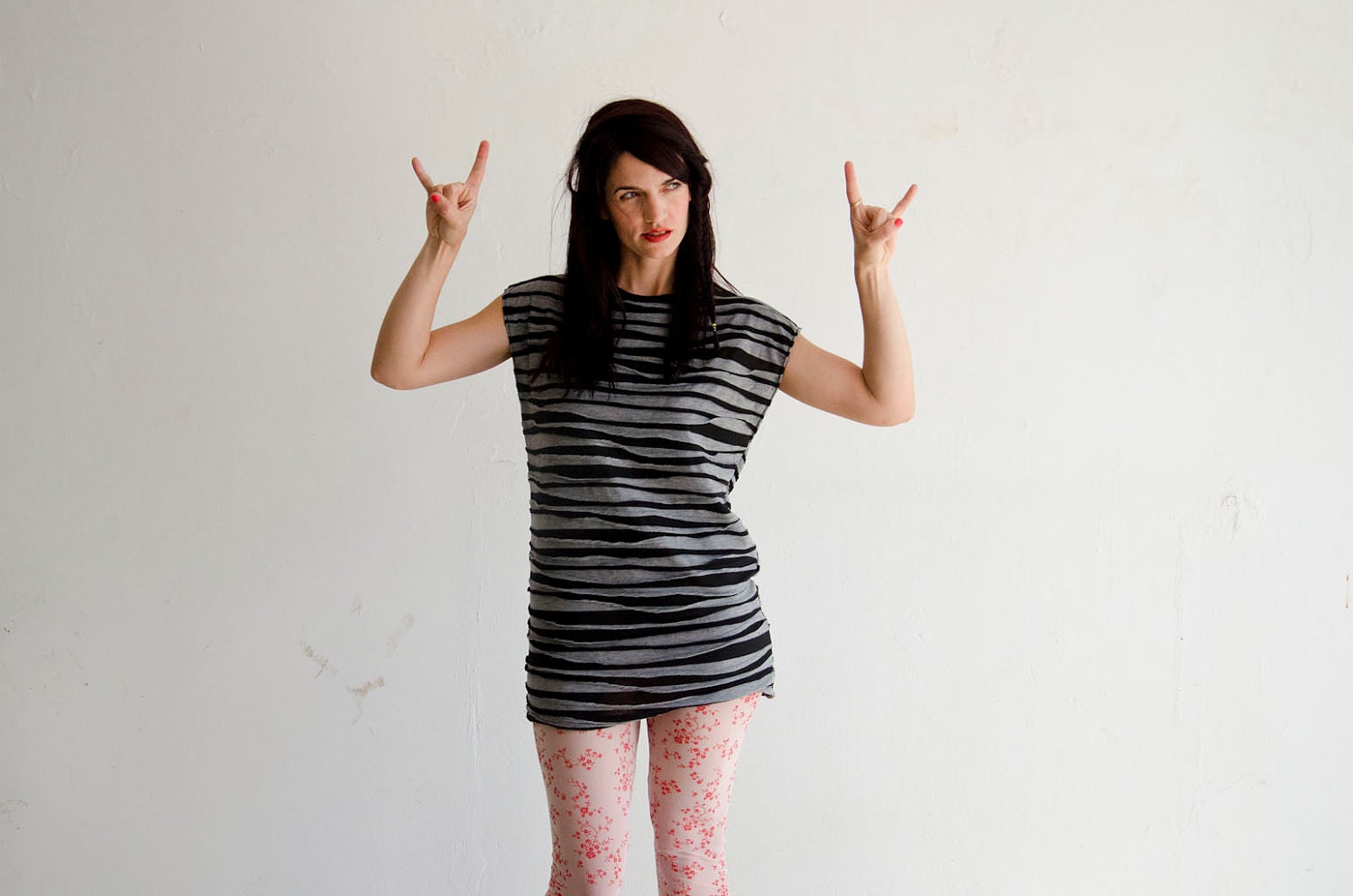 Cotton Jersey Top, Grey Black Stripes, Handmade Mini dress