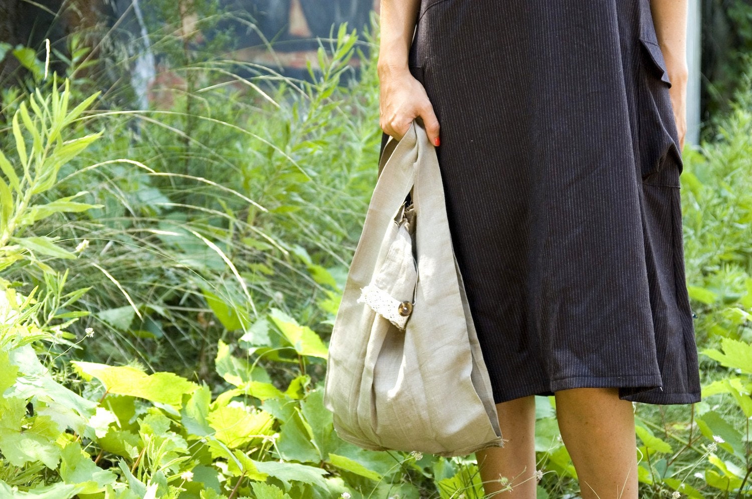 SAMPLE SALE Linen Shopping Bag with Lace