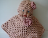 Crocheted Shell Toddler Poncho and Hat         READY TO SHIP     Size 12 to 24 months