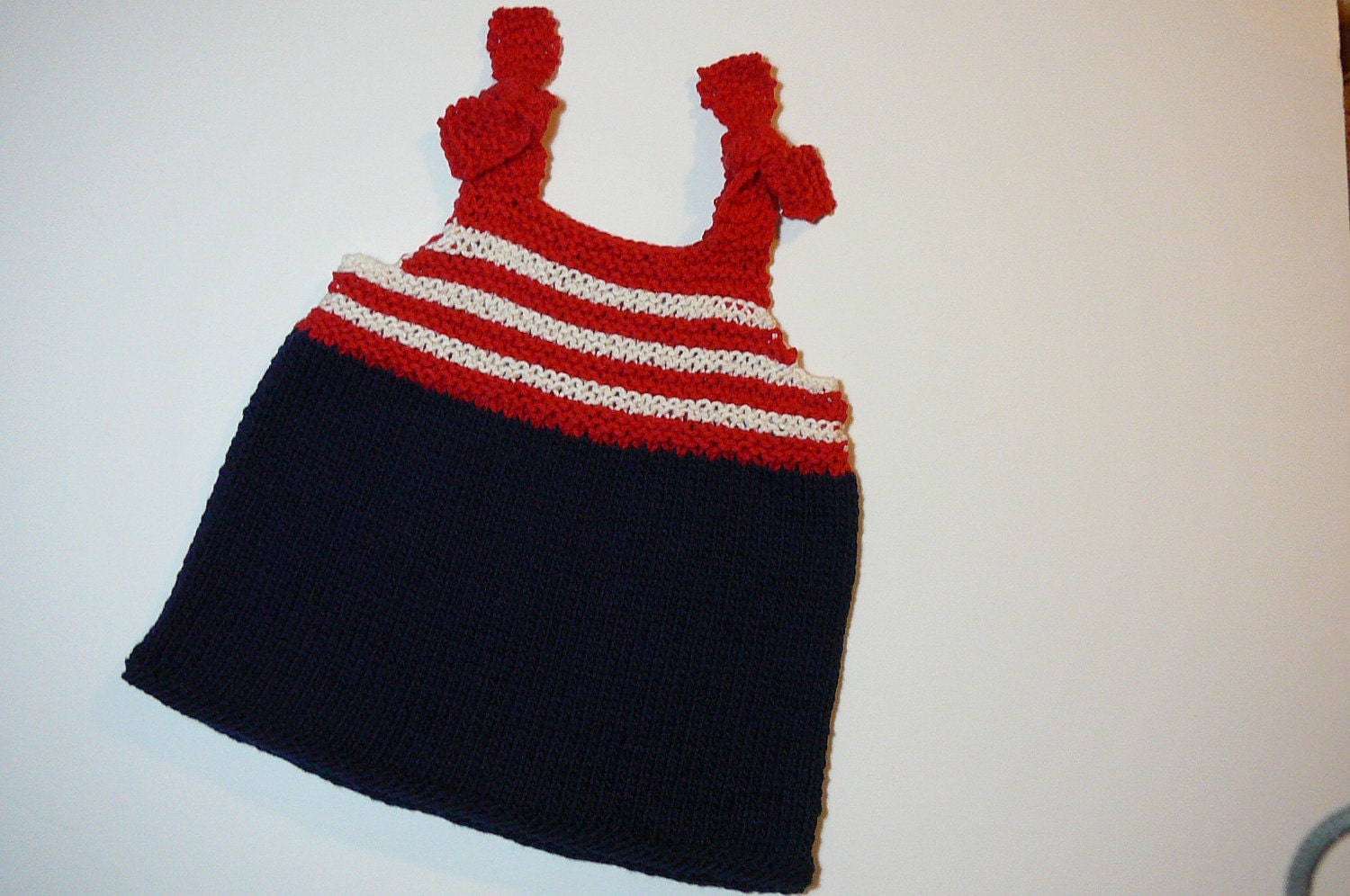 Hand Knit Toddler Patriotic Sun Top     READY TO SHIP    Size 12  to 18 months
