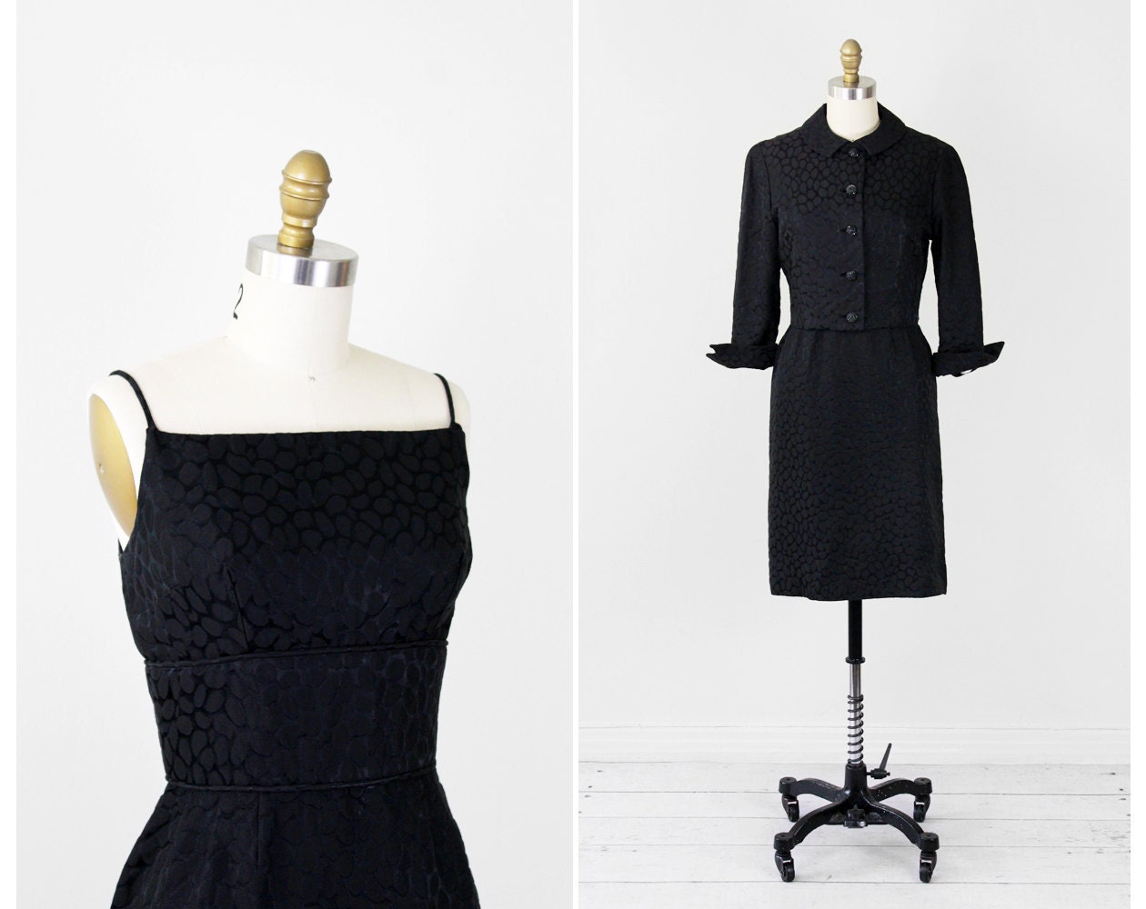 1950s dress / black 50s dress / Black Cocktail Wiggle Dress and Jacket Set