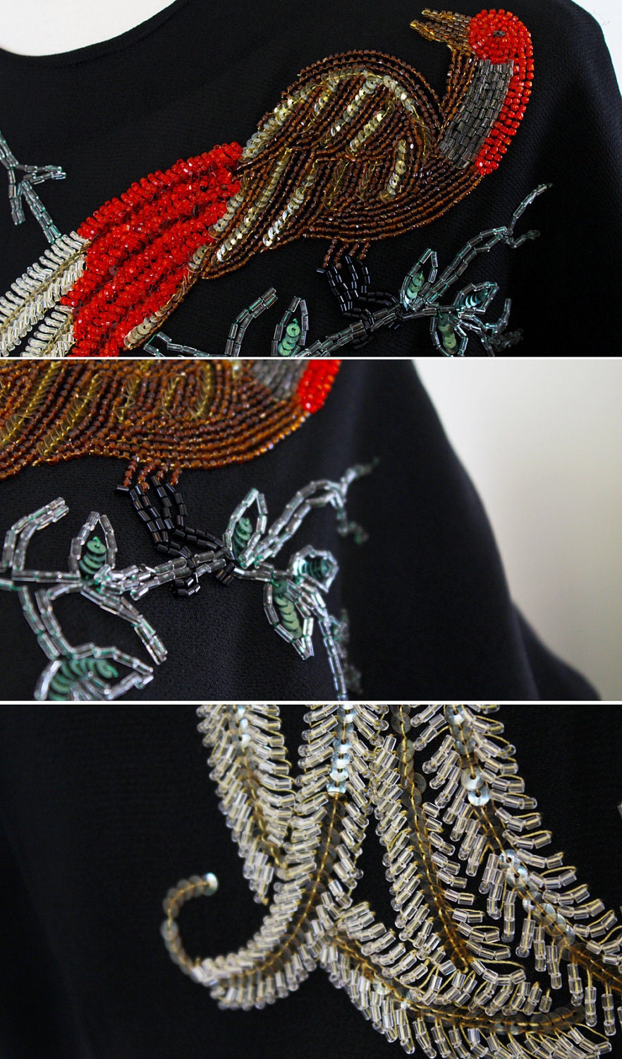 r e s e r v e d - 1930s dress / CEIL CHAPMAN dress / Black 30s 40s Gown with Elaborately Hand Beaded Phoenix Bird