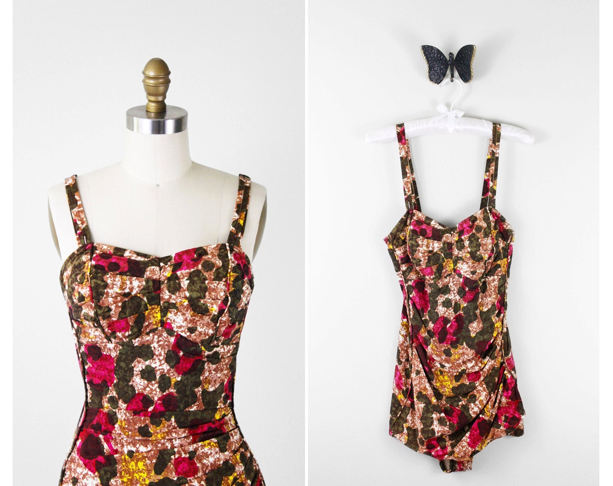 1950s bathing suit / 50s bathing suit / Pink and Green Pinup Swimsuit