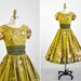 1950s dress / 50s dress / Green Japanese Floral Orange Blossom Print Party Dress