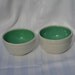 Pair of White and Turquoise Rice Bowls - Two Aqua and White Glazed Ceramic Pottery Bowls - Handmade