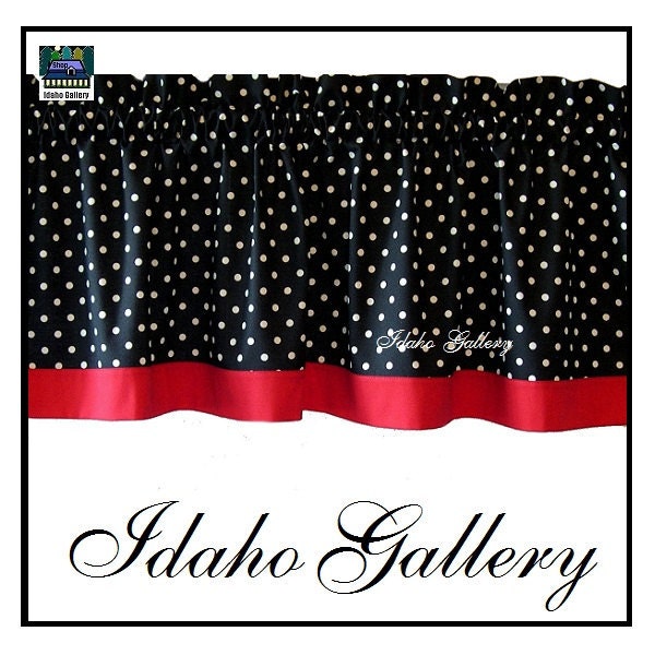 Polka Dot Black White Red Kitchen Curtain or Bedroom Valance