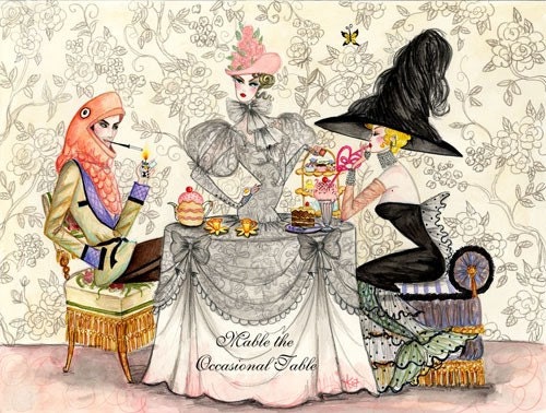 Mable The Occasional Table 12x16 inch Hand Glittered Print