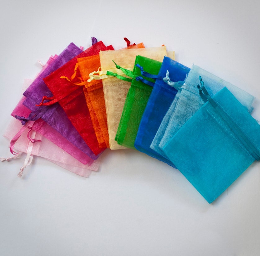 50 Organza Bags, 3x4 inch, 10 different colors