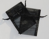 100 Black Organza Bags, 3 x 4 inches