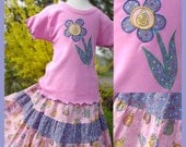 Girls Pink Cat Outfit  Super Twirly Twirl Skirt w/Appliqued Top size 4 5 6 7 8 10 12 14 Eco Friendly Children Clothing Spring Girl Clothes