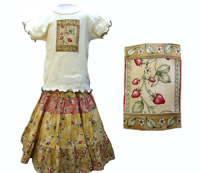 Girls Super Twirl Skirt Strawberry Outfit in Sizes 6 7 8 10 Mid-calf length 4 tiered skirt & top Set Vintage Inspired Cotton Girl's Clothing