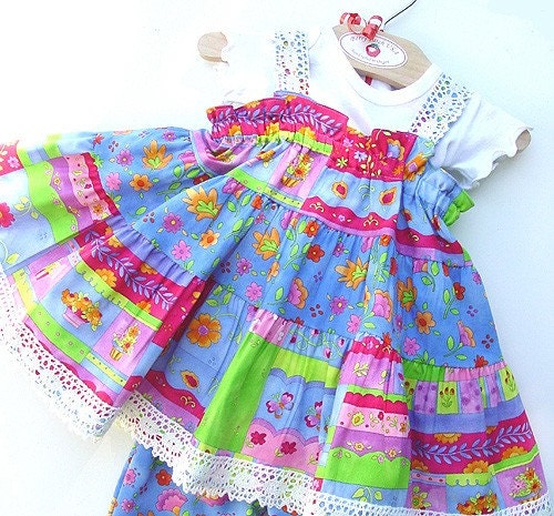 Colorful Girls Dress Handmade Children Clothes Hot Pink Blue Twirl Dress Toddler 2T 3T 4T 5 6 7 8 Girls Summer Party Dress Girl Clothes