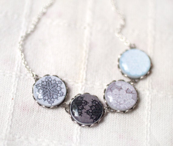 Lace snowflake necklace - Holiday jewelry - Gift for her under 30, 50 USD (BN013)