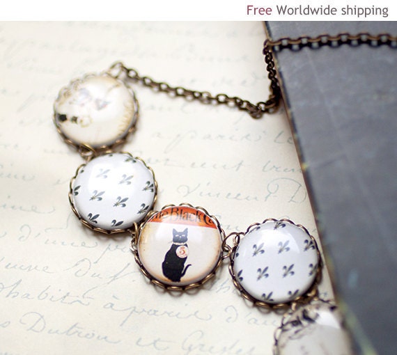 Black Cat necklace - Black and Orange (BN012)