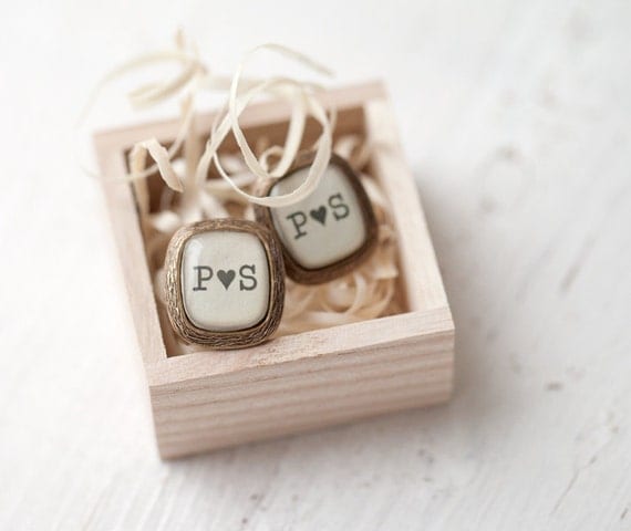 Personalized Initials cufflinks - Rustic wedding cufflinks (C020)