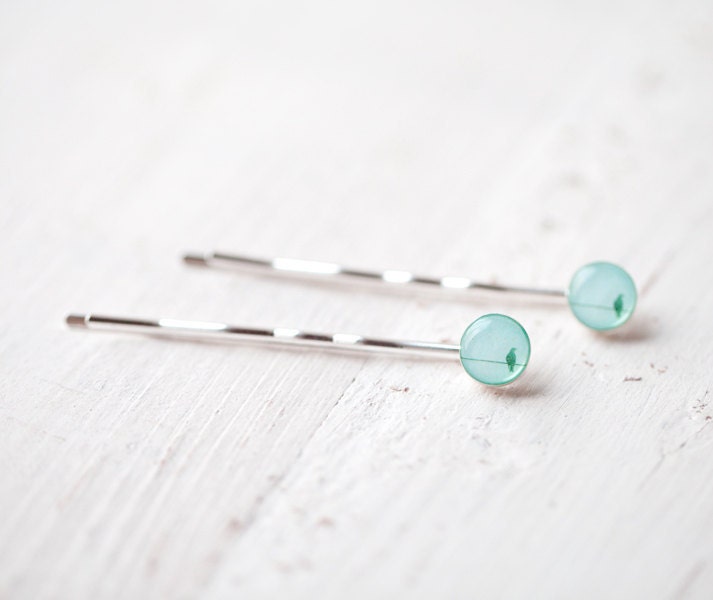 Mint bird bobby pins / hair clips - Hair accessories - SET of 2 (H001)