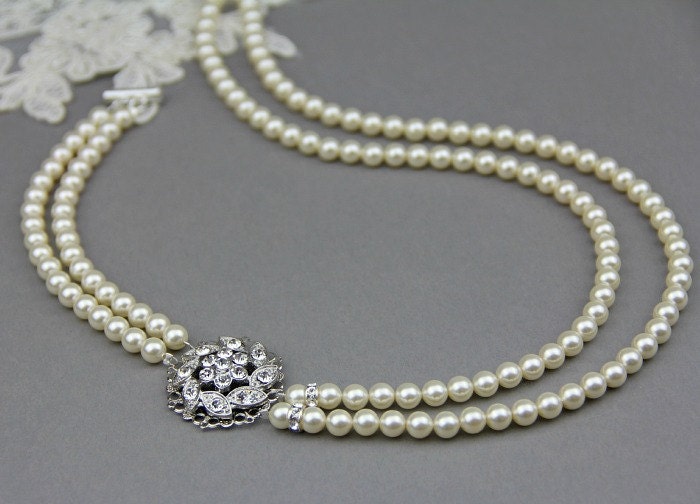 Wedding pearl necklace, bridal necklace, ivory pearl necklace,Vintage style bridal necklace, bridal party jewelry, bridesmaids - Style 759