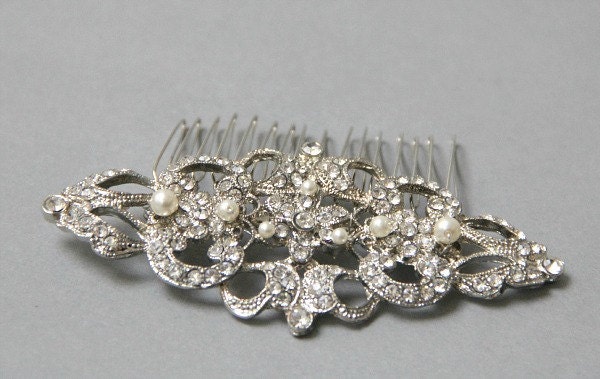 Pearl Rhinestone Bridal Hair Comb, Wedding Bridal Comb, Vintage Wedding Hair , Crystal Hair Comb , vintage wedding hair - Style 255