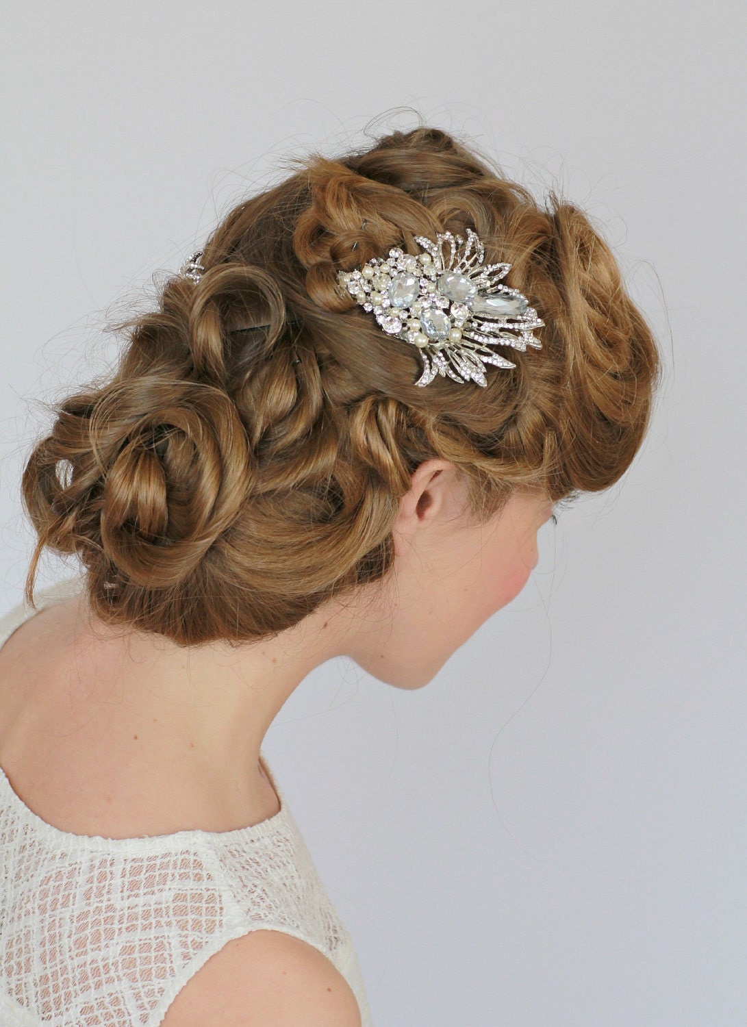 Wedding comb. Vintage style crystal pearl wedding bridal hair comb , Pearl bridal hair piece, Ivory pearl comb- Style 286