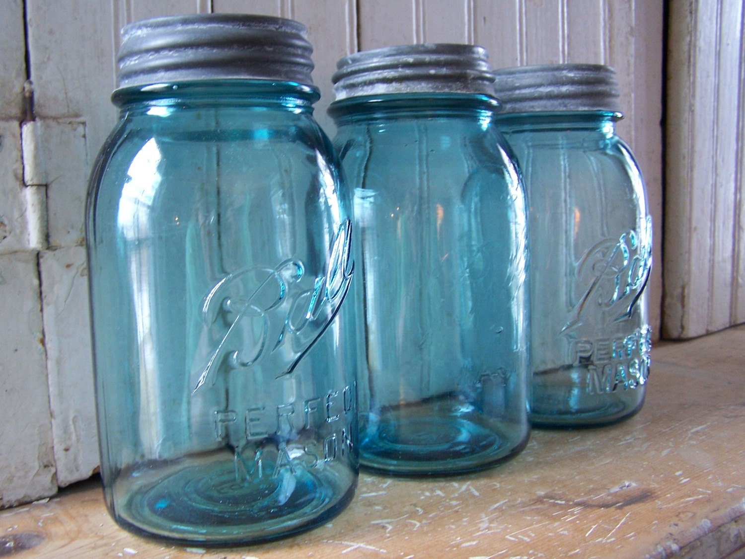 Vintage Set of Blue Ball Canning Jars