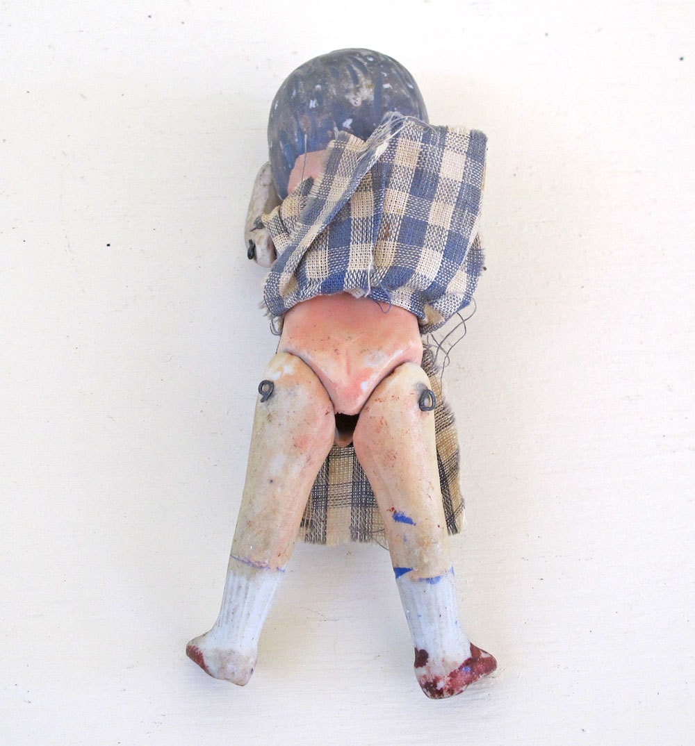 little 1940s antique doll jointed hand painted bisque collectable retro toy